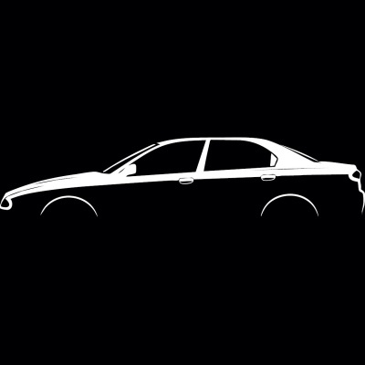 Black and white side silhouette of a sedan car
