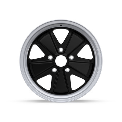 Black and silver alloy car wheel rim with five spokes