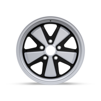 Black and silver car wheel rim with five double spokes