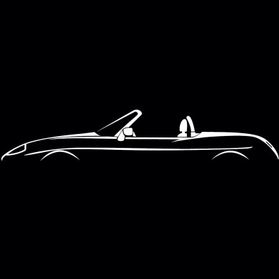 Outline drawing of a convertible car in black and white