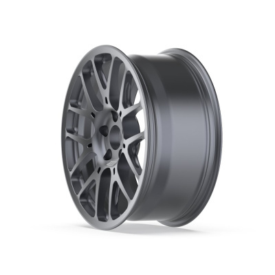 Matte dark gray alloy car wheel rim with multi-spoke design