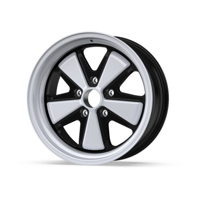 Car alloy wheel rim with black and silver five-spoke design