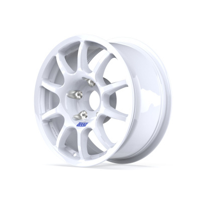 White alloy car wheel rim with BRAID text