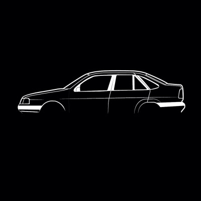 Minimalist black and white side outline of a sedan car