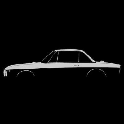 Desenho minimalista de carro clássico branco sobre fundo preto