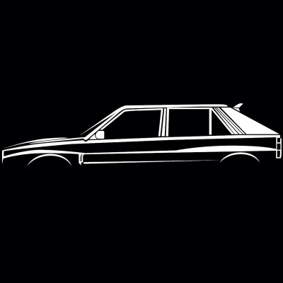 Silhouette of a car in black and white on black background