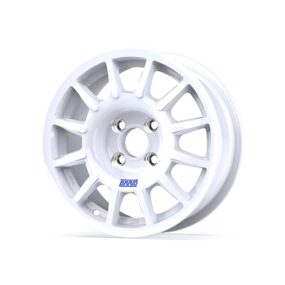 White multi-spoke alloy car wheel with BRAID logo