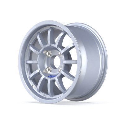 Silver metallic multi-spoke car wheel rim with BRAID text