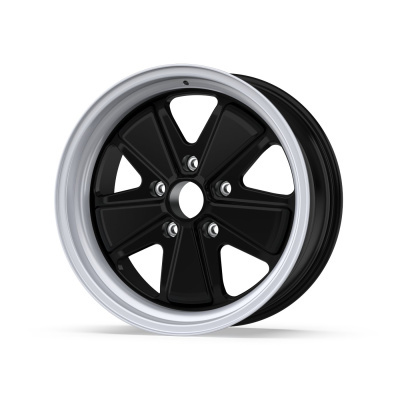 Black and silver alloy car wheel rim with five spokes