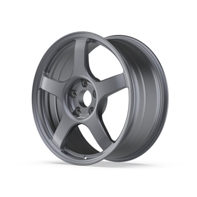 Matte gray 5-spoke alloy car wheel rim with lug nut holes