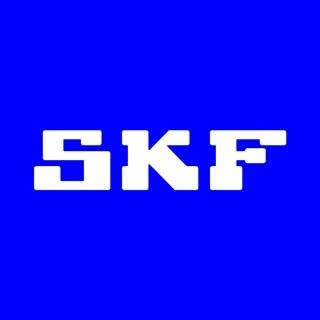 White SKF letters on blue background
