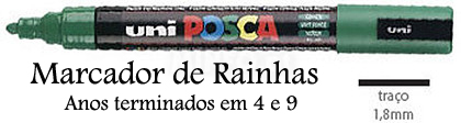Marcador Uni Posca verde escuro com texto e descrição em fundo branco