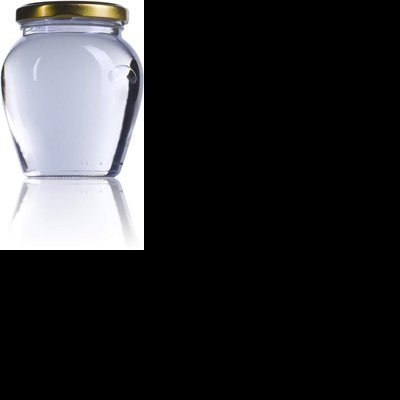 Frasco de vidro transparente com tampa dourada