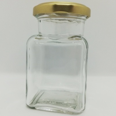 Frasco quadrado de vidro transparente com tampa dourada