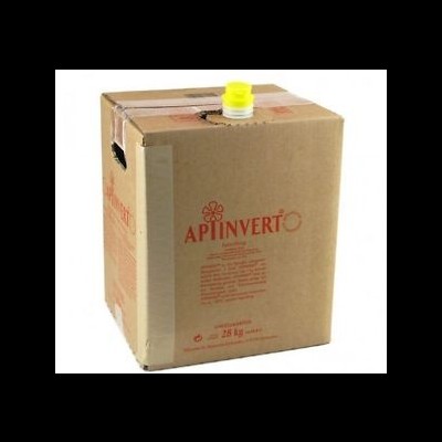 Caixa de cartão castanha com torneira amarela e texto vermelho APIINVERTO