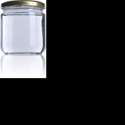 Frasco de vidro transparente com tampa dourada