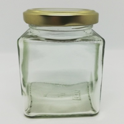 Frasco quadrado de vidro com tampa dourada