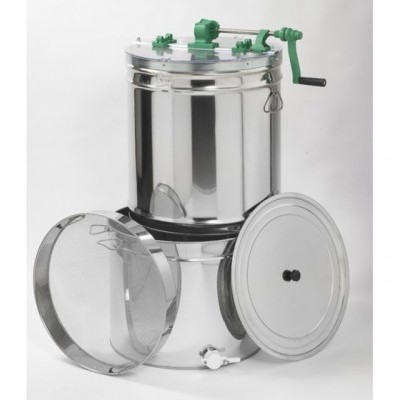 Recipiente metálico com tampa e mecanismo de manivela verde