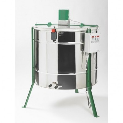 Tanque de aço inoxidável com estrutura verde e painel de controlo branco
