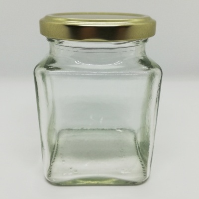 Frasco de vidro quadrado com tampa dourada