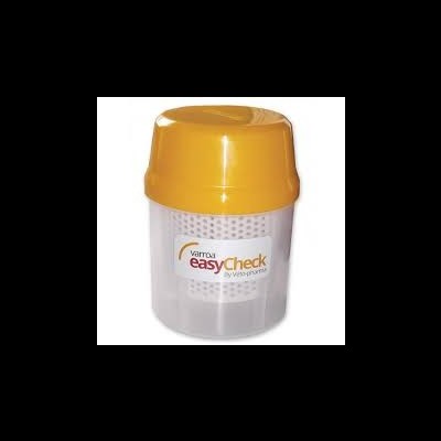 Recipiente plástico com tampa amarela e texto varroa easyCheck