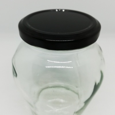 Frasco de vidro transparente com tampa preta