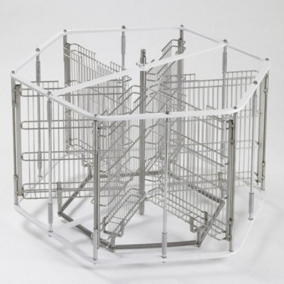 Estrutura metálica hexagonal com compartimentos internos em painéis de arame