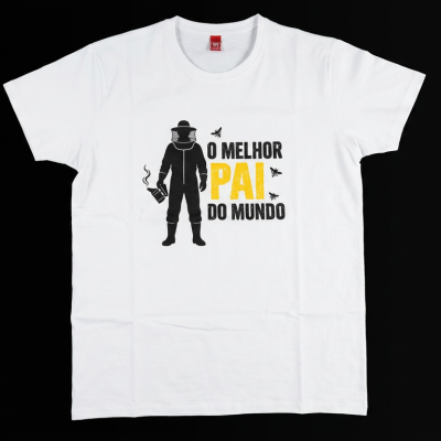 Camisola branca com estampa O MELHOR PAI DO MUNDO e apicultor com fumigador