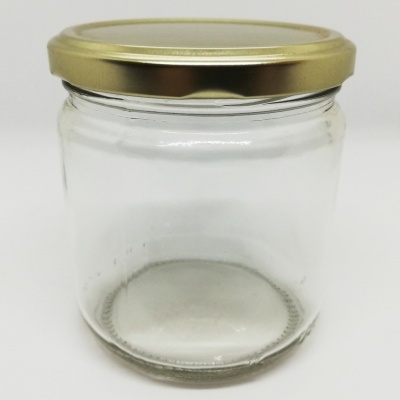 Frasco de vidro com tampa dourada