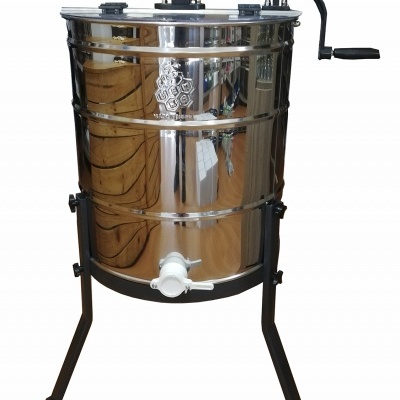 Recipiente metálico cilíndrico para processamento com manivela e bico, estrutura preta