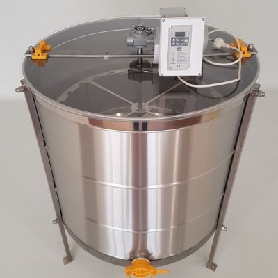 Tanque de aço inoxidável com controlador digital e válvula amarela