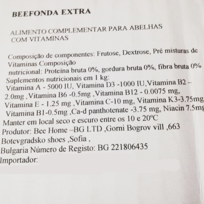 Etiqueta de alimento para abelhas BEEFONDA EXTRA em papel branco