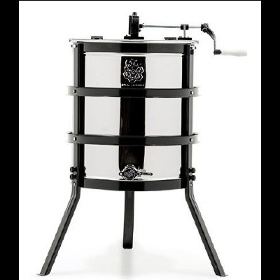 Extractor de mel manual em aço inoxidável com estrutura preta e manivela lateral branca