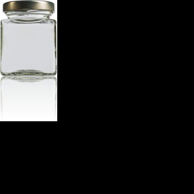 Frasco de vidro quadrado com tampa metálica dourada