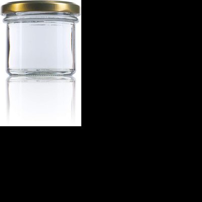 Frasco de vidro transparente com tampa dourada