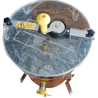 Colméia extractora de mel em aço inoxidável com tampa transparente e manivela amarela