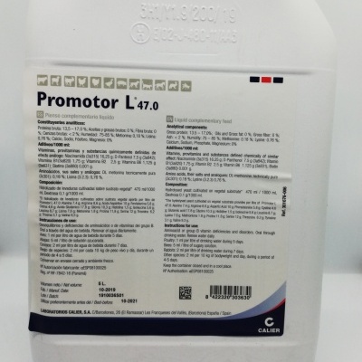 Recipiente branco com etiqueta do produto Promotor L 47.0 da marca Calier