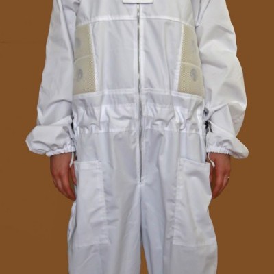 Macacão de apicultura branco com véu de proteção e logótipo de abelha