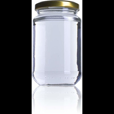 Frasco de vidro transparente com tampa metálica dourada