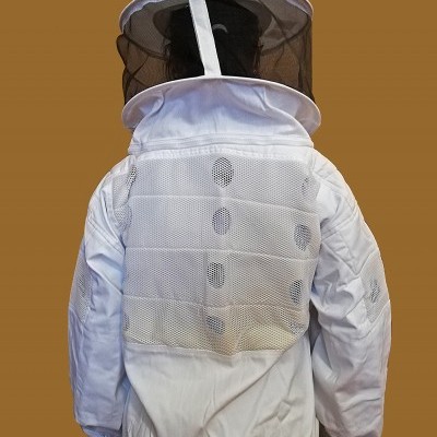 Blusão branco de apicultor com rede protetora preta e malha respirável