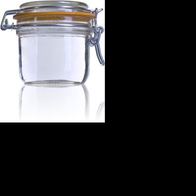 Frasco de vidro transparente com tampa amarela