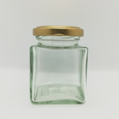 Frasco quadrado de vidro com tampa dourada