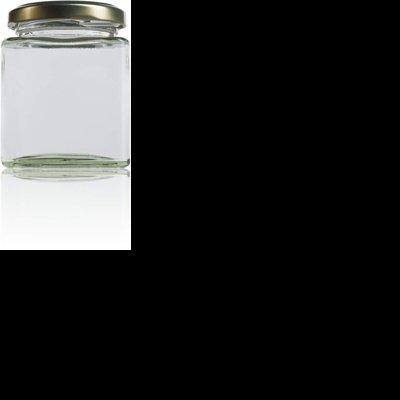 frasco de vidro transparente com tampa dourada