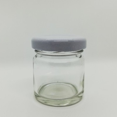Frasco pequeno de vidro com tampa cinzenta