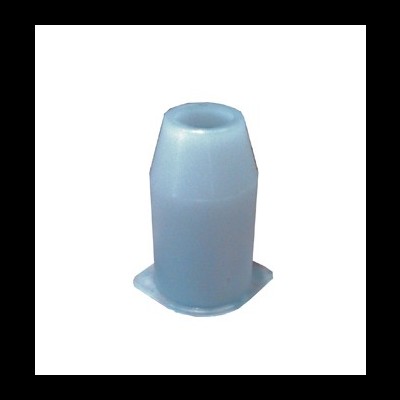 Peça plástica azul cilíndrica com base quadrada