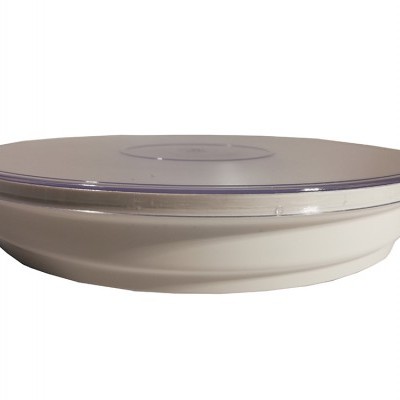 Caixa de armazenamento redonda branca com tampa translúcida