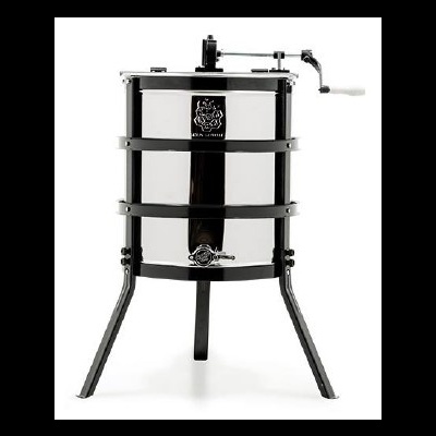 Extrator de mel em inox com estrutura preta e manivela lateral