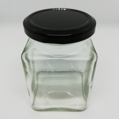 Frasco de vidro quadrado com tampa preta