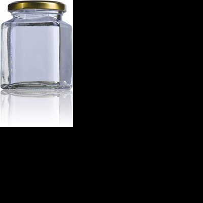 Frasco de vidro transparente com tampa dourada