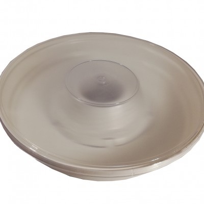 Prato redondo transparente de plástico com relevo circular central